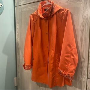 Womens Dennis Basso Hooded Jacket Orange Paisley Size Small